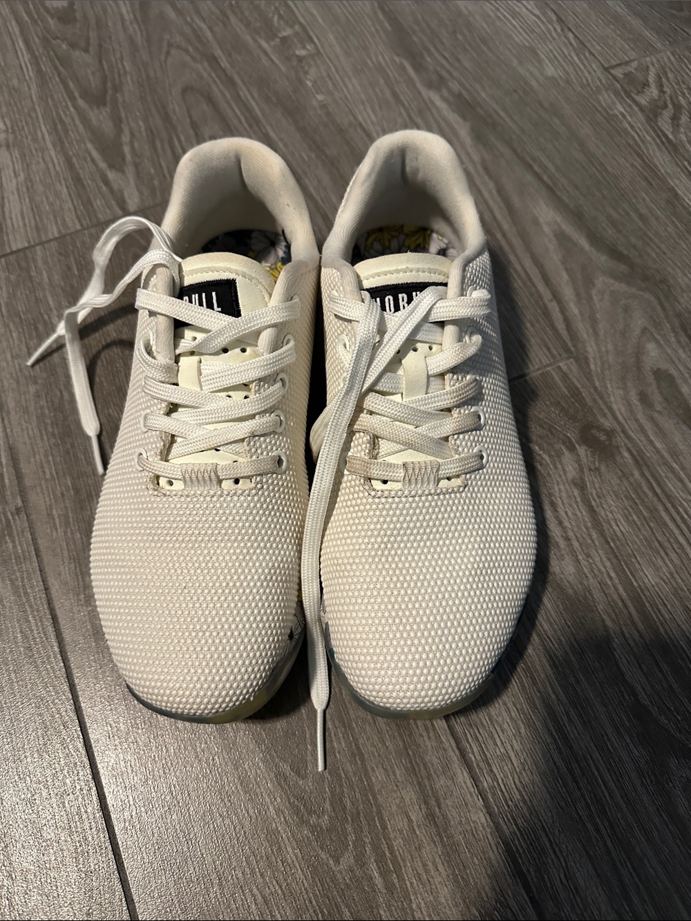 NOBULL Cream Knit Lace-Up Sneakers with Floral Insole